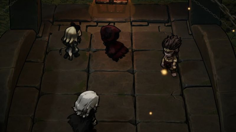 Dracula preparing to pass next to Alice, Red Riding Hood, and Wukong in Neverbound.