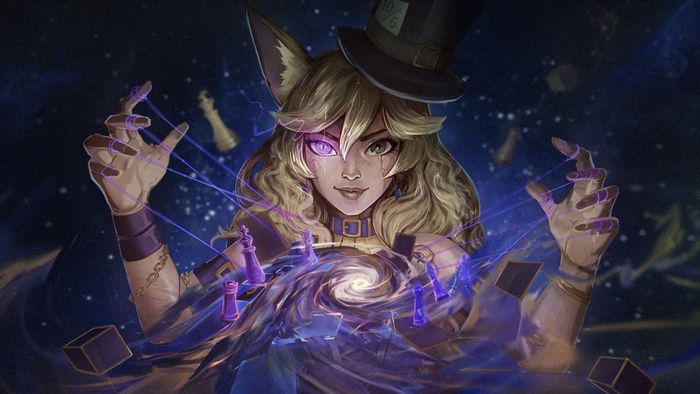 Split portraits of Neverbound's four playable characters — Wukong, Dracula, Alice, and Red Riding Hood.