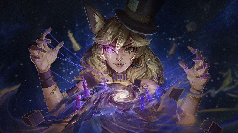 Split portraits of Neverbound's four playable characters — Wukong, Dracula, Alice, and Red Riding Hood.